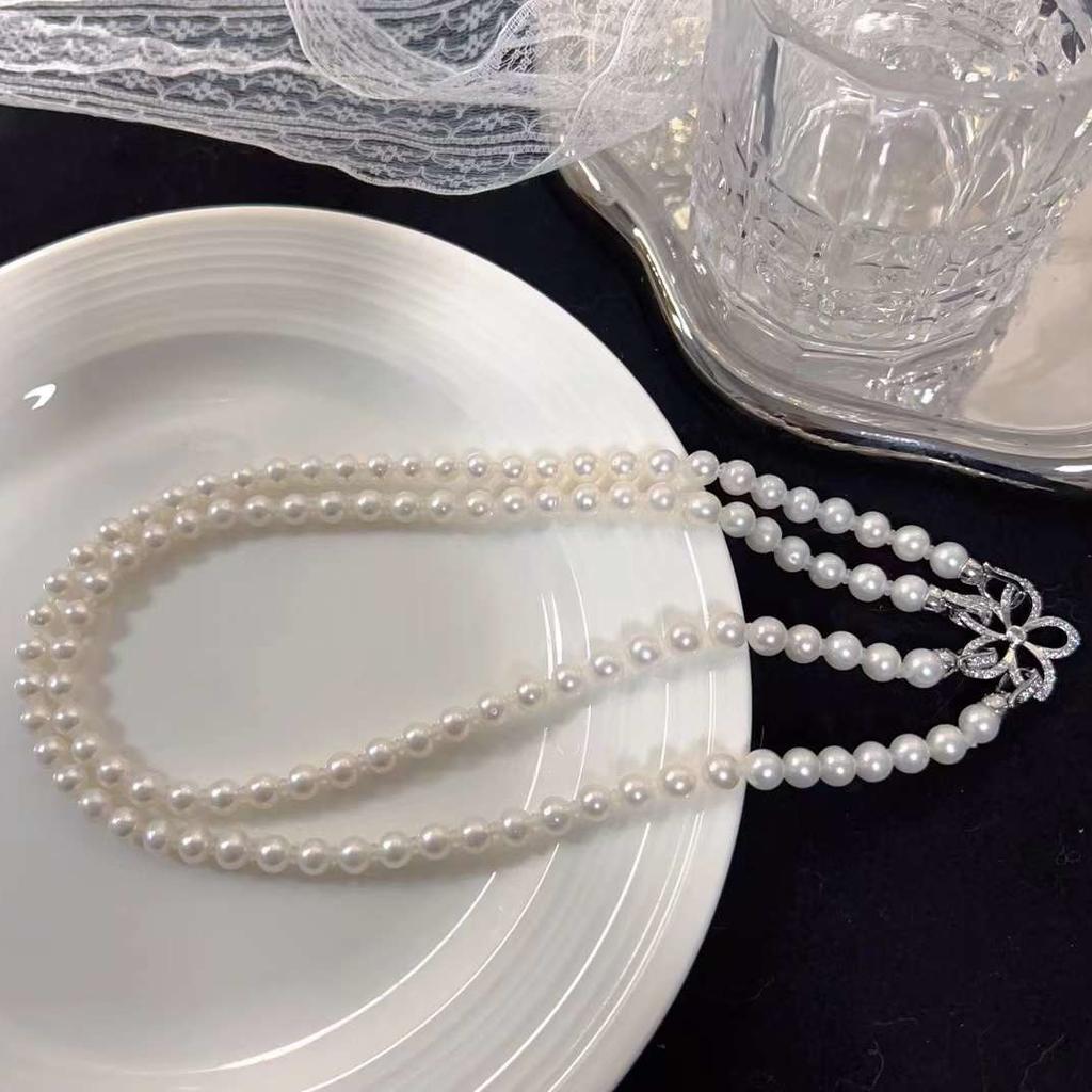 41+44CM Double-layer Leafless Collarbone Sweater Chain AAA Grade Silver Plated Trendy Freshwater Pearl Necklace Women Pearl