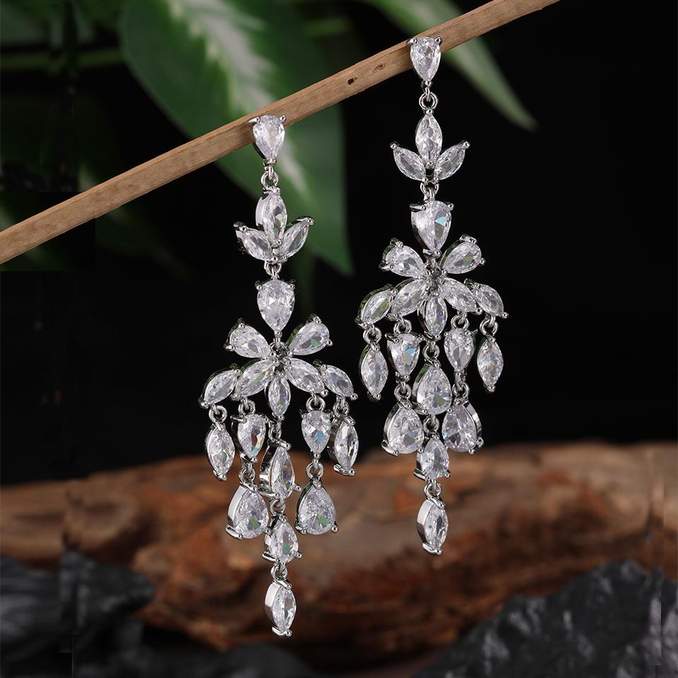 ZAKOL Luxury AAA Cubic Zirconia Chandelier Drop Dangle Earrings for Women Charm Water Drops Crystal Wedding Party Zircon