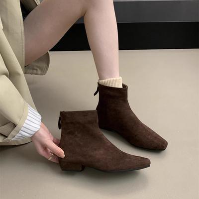 Premium Thick Heel Suede Small Ankle Boots Square Head Thin Short Boots Women's Shoes Autumn and Winter New Velvet Martin Boots