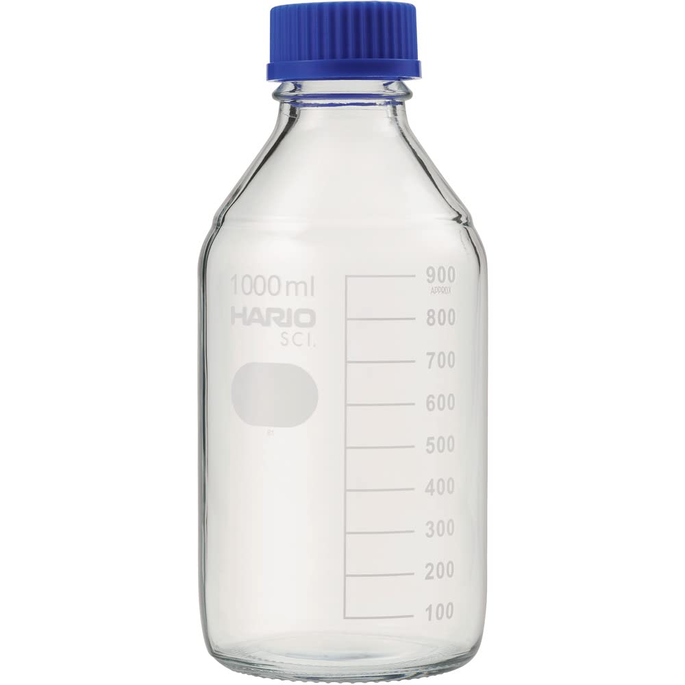 Hario Heat-Resistant Screw-Cap Bottle (Medium Bottle) with Lid and Drain Ring, GL-45, 1000mL, 62-9920-27
