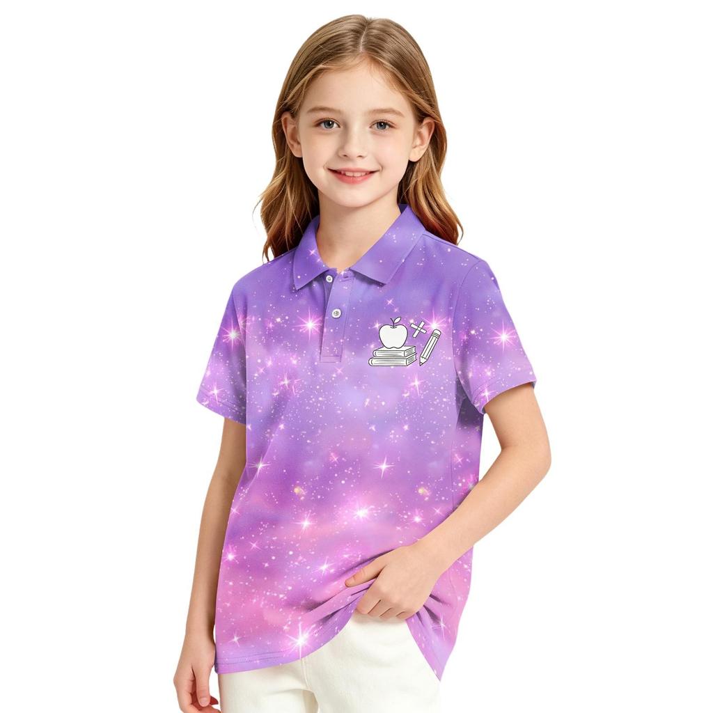 Girls' School Uniform Top Polka Dot Print Short Sleeve Blouse for Casual and Formal Wear