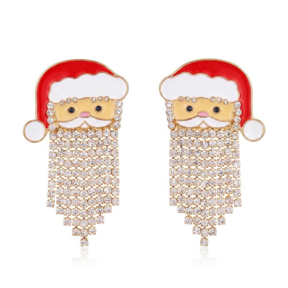 1 Pair Sparkling Shiny Rhinestone Stud Earrings Cute Santa Claus Dangle Earring  for Women