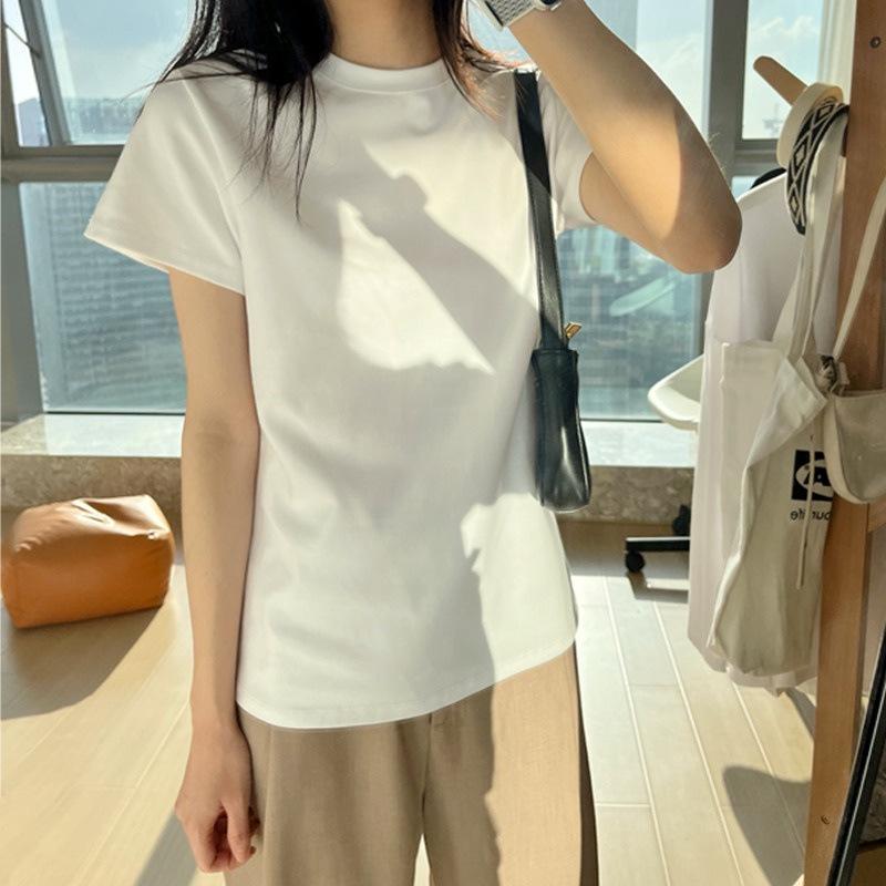 

Women s Summer White Slimming Round Neck Short Sleeve T-Shirt: Fashionable, Versatile, and Age-Reducing Basic Top XXL белый
