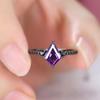 Three Heroes Retro Amethyst Gemstone & Diamond Couple Rings in Gun Black Finish
