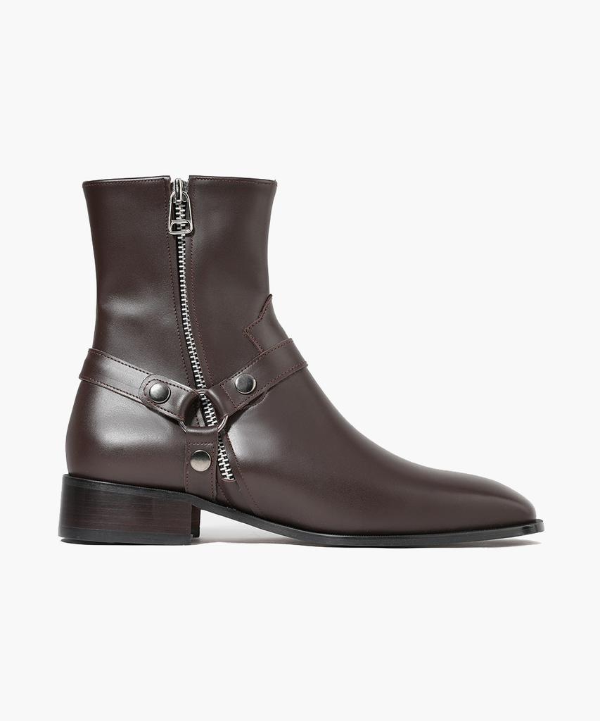 Firenze Atelier Minimal Square Line Velcro Line Ankle Boots 9500 [Brown Fg]