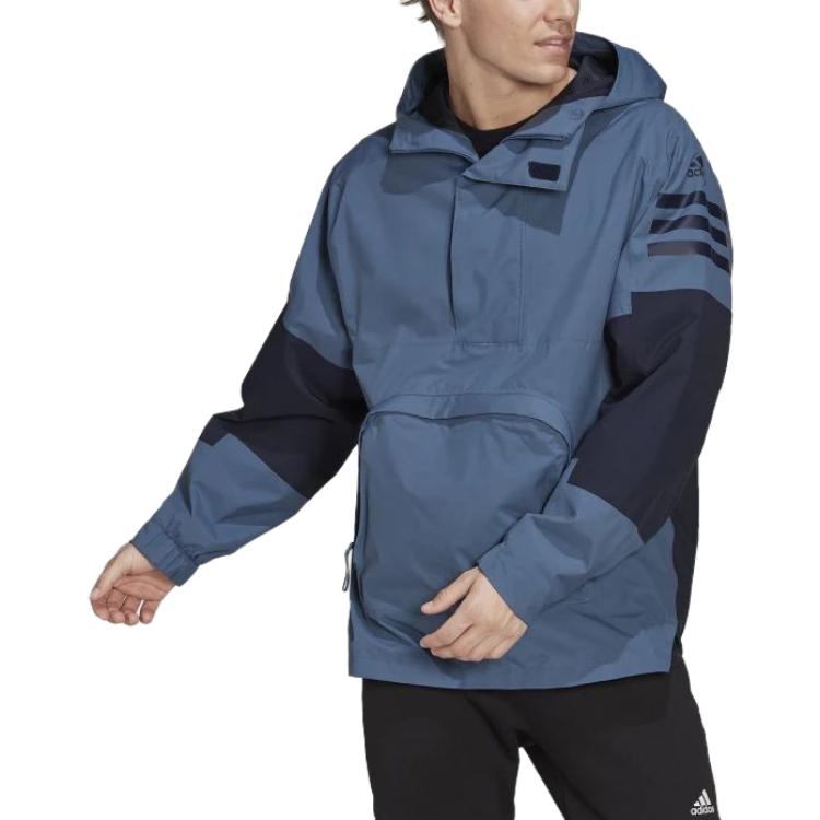 Adidas Hooded Long Sleeve Printed Logo Windbreaker Men Outerwear Peacock-Blue HG8579