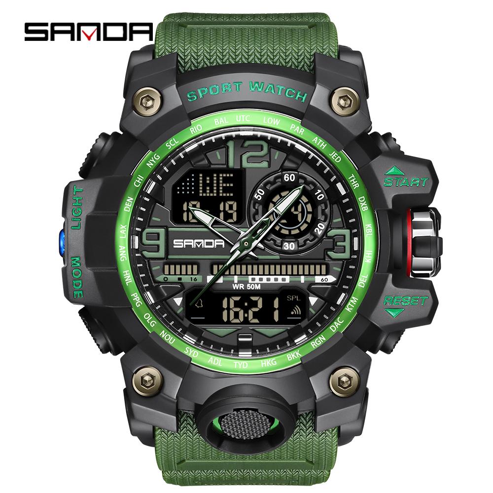 SANDA 3133 Sports Men's Electronic Watch Multi functional Dual Display Waterproof LED to Timing Men's Electronic Watch