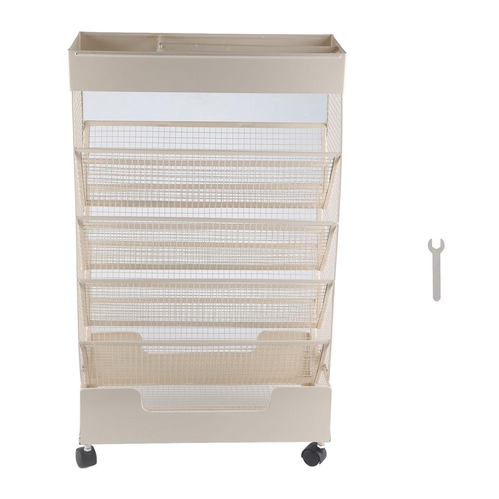 Metal Movable Bookshelf 6 Tier 20KG Load Bearing Large Capacity Rust Prevention Bookshelf with Wheel
