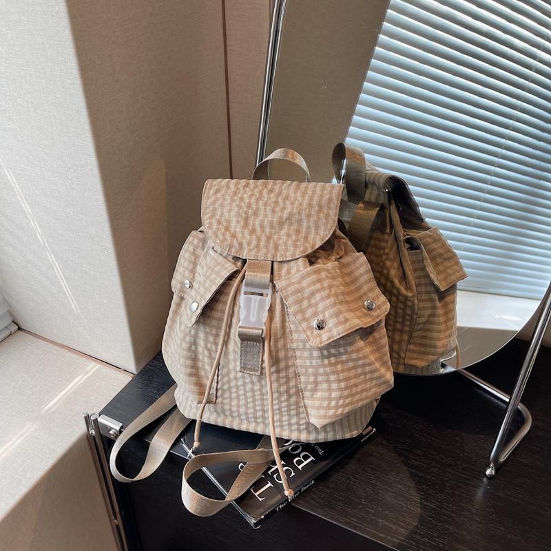 

Клетчатая тканевая сумка женская большой вместимости новый повседневный нишевый дизайн рюкзак легкий дорожный рюкзак хаки