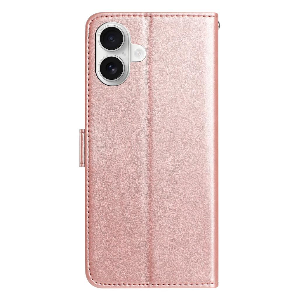 For iPhone 17 Wallet Case Rose Pattern Imprinted Leather Flip Stand Phone Cover with Strap