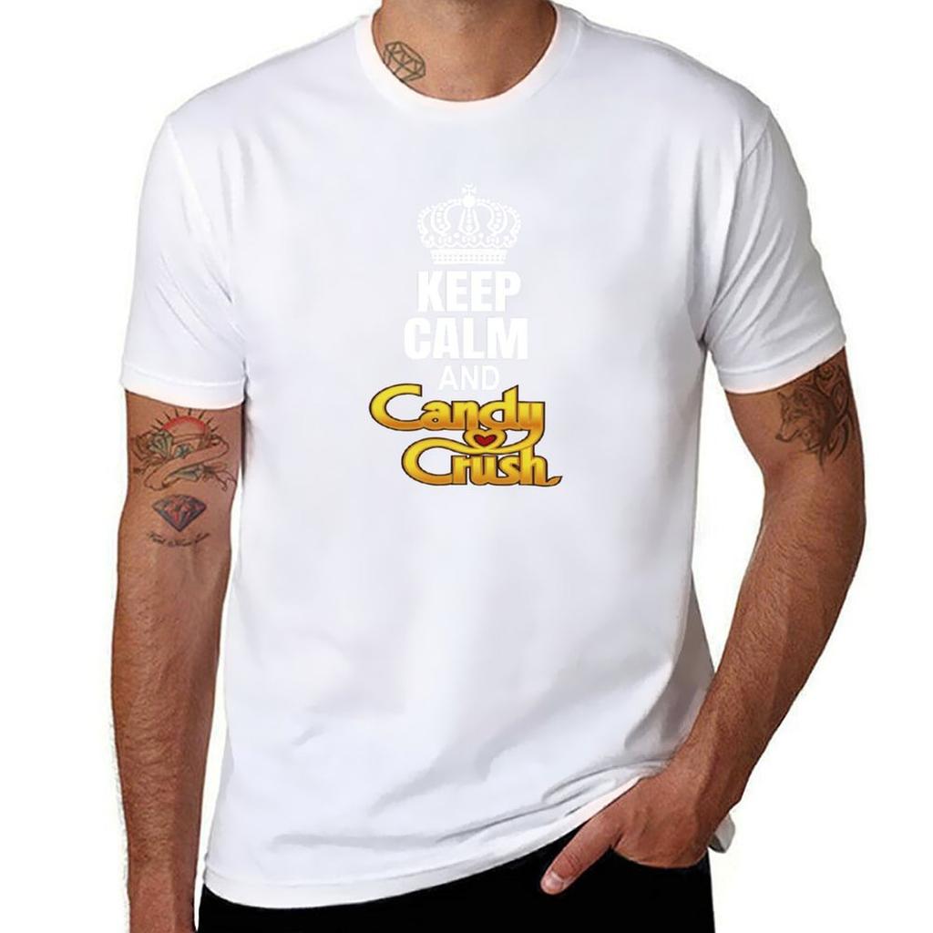 Bleib ruhig und Candy Crush Dunkles T-Shirt Tägliches Trage T-Shirt Aufdruck T-Shirt