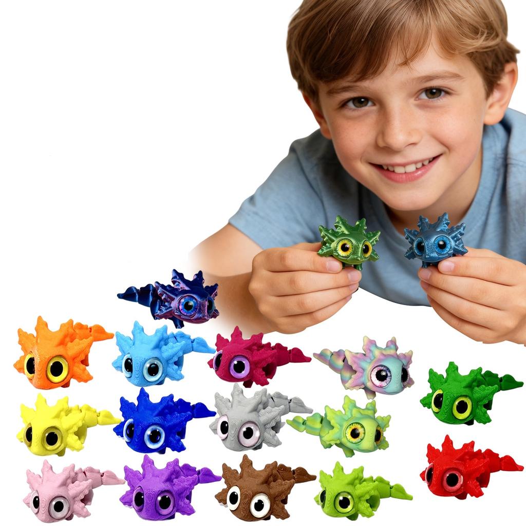 3D Printed Salamander Keychain, Big Eyed Dragon With Movable Joints