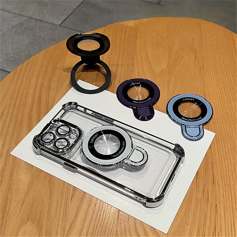 Luxury Plating Shockproof Magnetic Bracket for Magsafe Clear Case for iPhone 16 15 11 12 13 14 Pro Max With Holder Stand Phone Cover