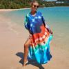 Bata de Playa Estampada de Rayón: Vestido largo holgado de talla grande para mujer