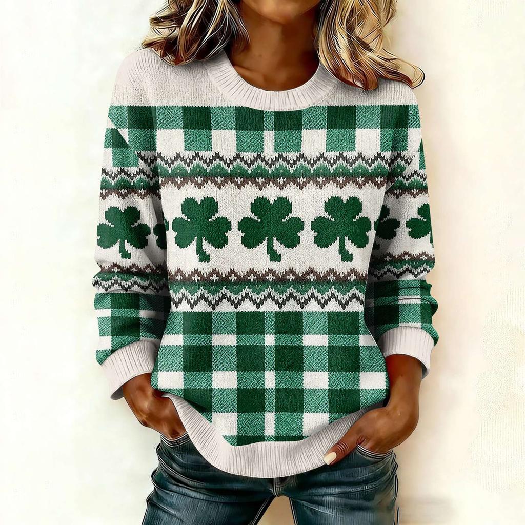 Women'S St. Patrick's Day Sweater Cute Fun Patrick's Day Sweater Spring  Long Sleeve Knitted Sweater