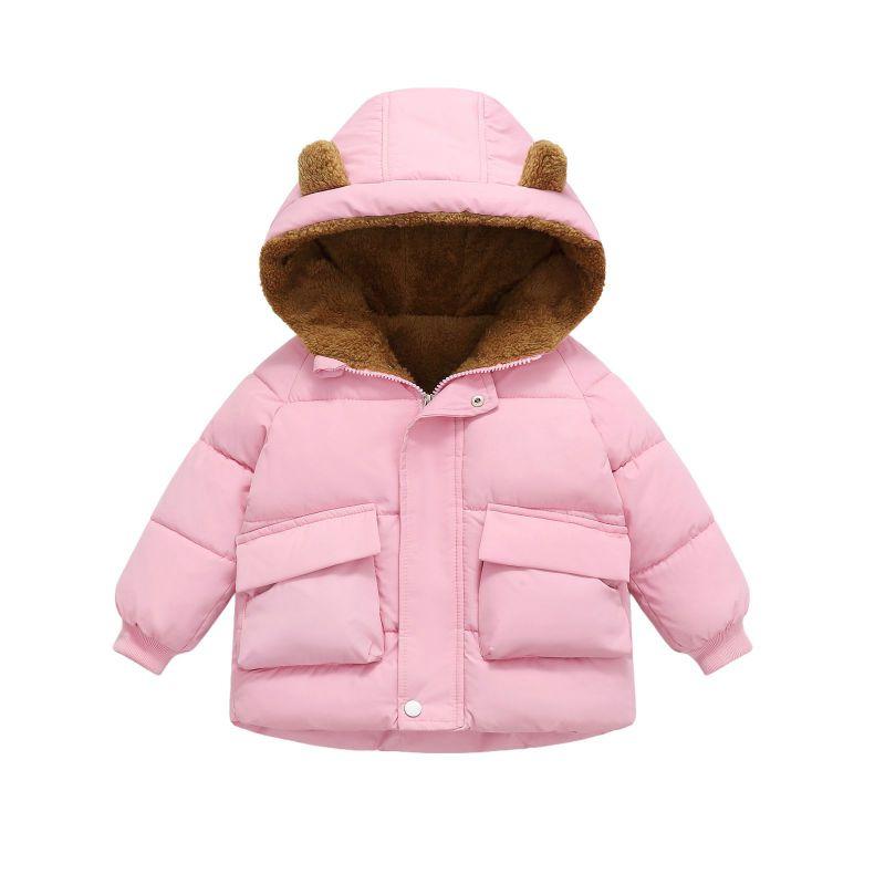 2-8 Years Kids Fleece-Lined Thickened Hooded Jacket Winter Coat
