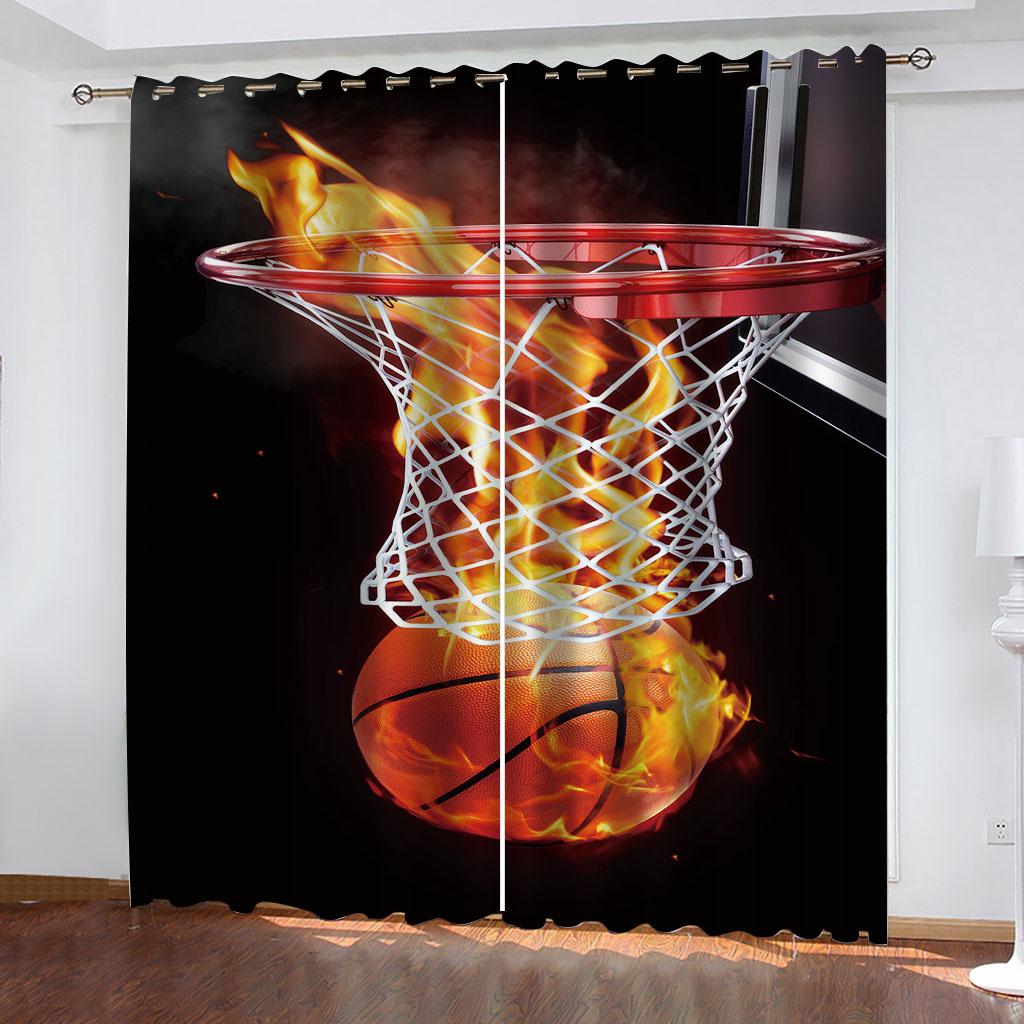 Ready Curtains Cheap 3D Sports Basketball Blakout Curtain, Kids Window Treatment Sets, Bedroom Curtains For Living Room