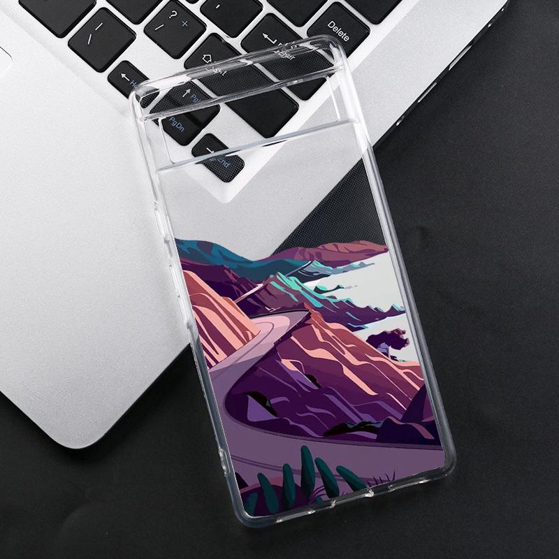 Snow Mountain Lake Landscape Phone Case for Google Pixel 6A 8 Pro 8A 6 5G 7 Pro 7A Hand Painted Clear Soft TPU Back Cover Fundas