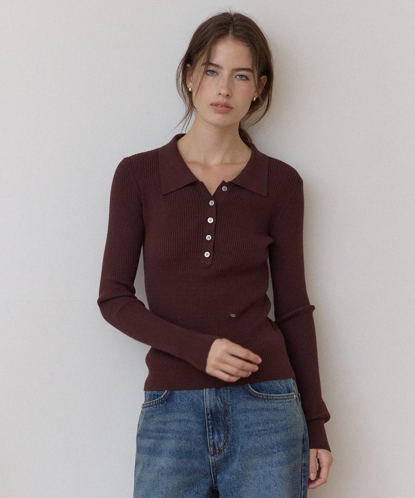 OURHOPE Washable Ribbed Collar Knit - Brown