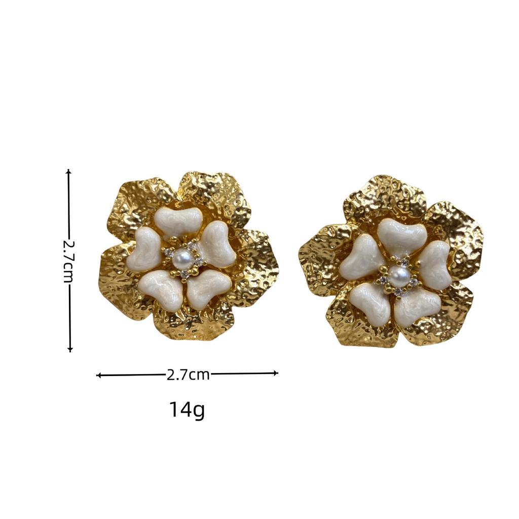Elegant French 3D Drip Oil Relief Five-Petal Flower Stud Earrings