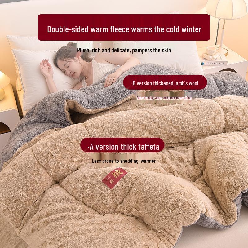 Lambswool & Coral Fleece Thickened Winter Quilt – Warm Cotton Bedding for Dormitory Single Bed