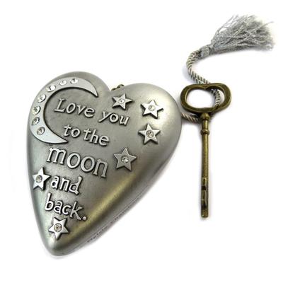 [P1143] - 'Art Hearts' Silver Grey Decorative Object (Love You To the Moon and Back) - 10x8. 5x3. 5 Cm