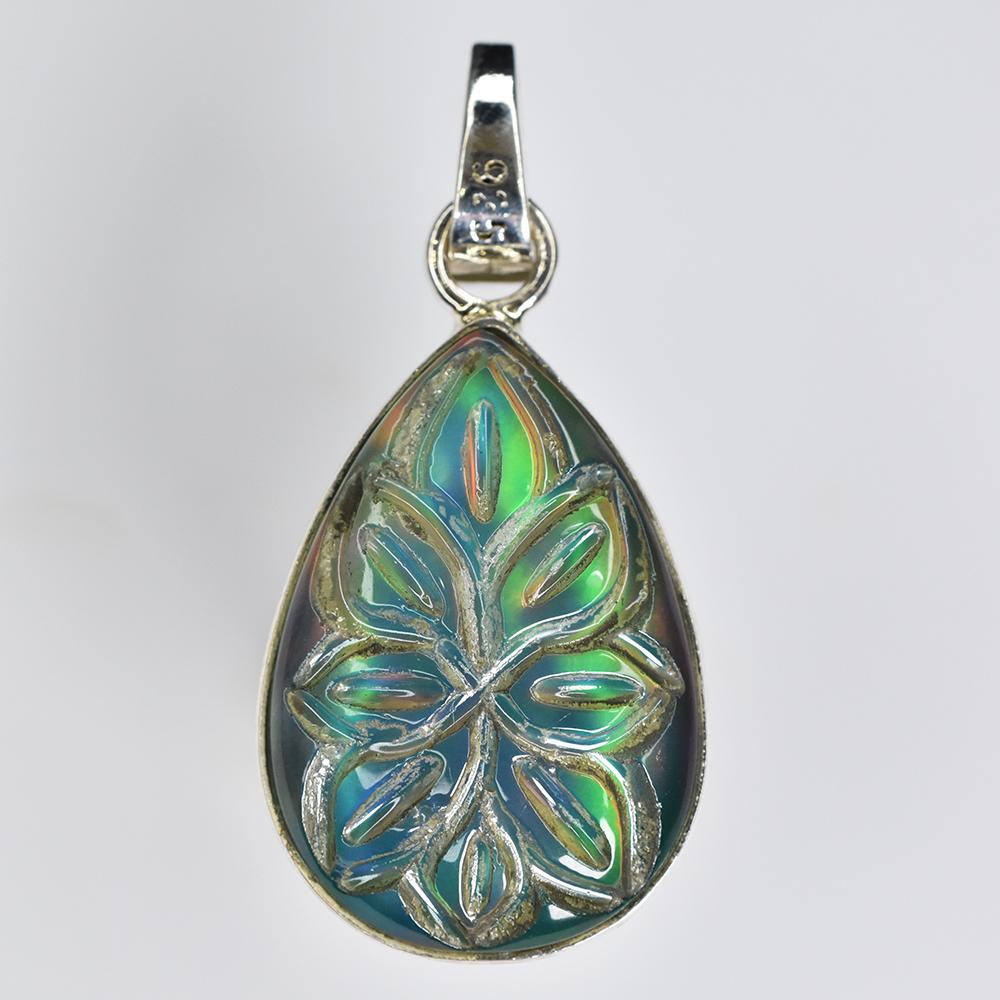Natural Ammolite 23 ct 925 Sterling Silver Pear Pendant Gemstone Jewelry Gift