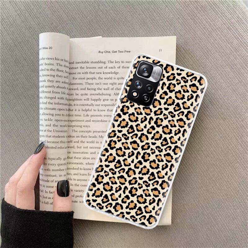 Leopard Print Pink Phone Case For Redmi Note 13 12 Pro Plus 14 15 Pro 5G 11 11T 11E 11S 10 Pro 10S 9 9S Cover Cell Clear TPU Cap