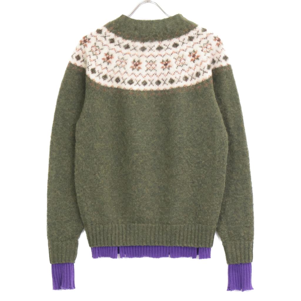TAO COMME des GARCONS [xINVERALLAN] Green Fair Isle Wool Ribbed Knit Sweater tops M Green x purpleUsed