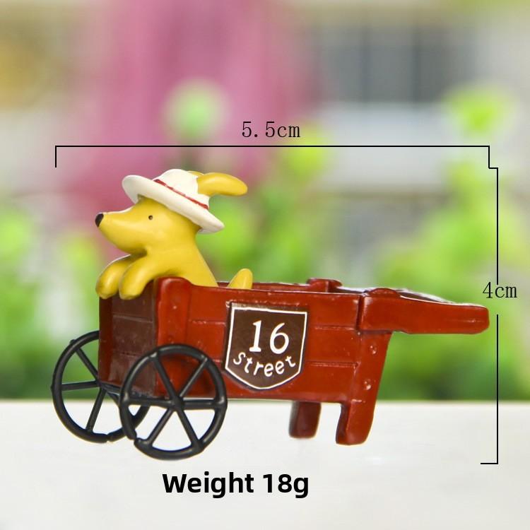 Resin Cartoon Dog Sitting Pushcart Miniature Garden Decor For Desktop Display Puppy