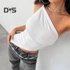 Women Tops Irregular Hem Elastic Slanted Collar One-Shoulder Slim Fit Solid Color Summer Tops Party Club Daily Wear