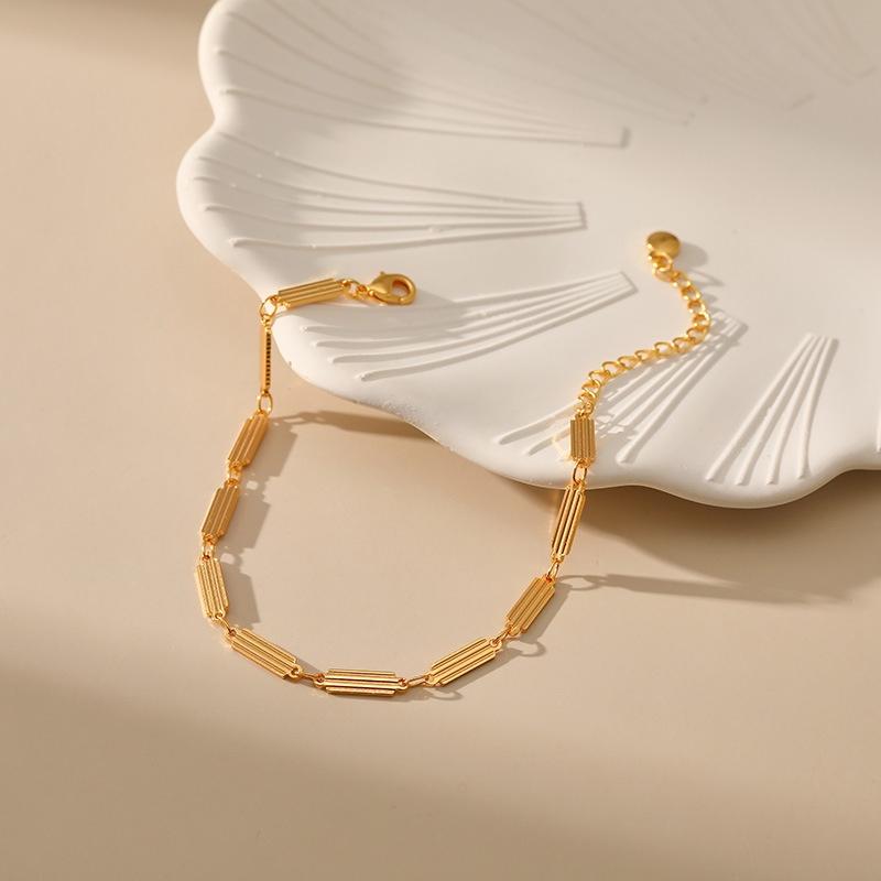 18K Gold-Plated Color-Retaining Striped Design Adjustable Bracelet for Women Fashion French Retro Elegant Bracelet Jewelry Gift
