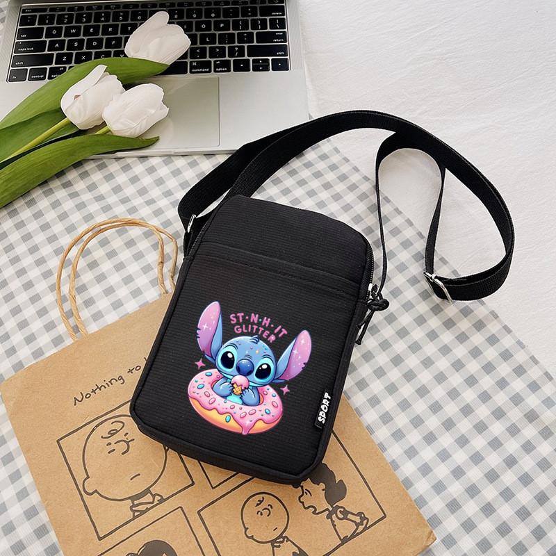 Pattern Stitch Anime Single Shoulder Crossbody Square Bag With Secure Zipper