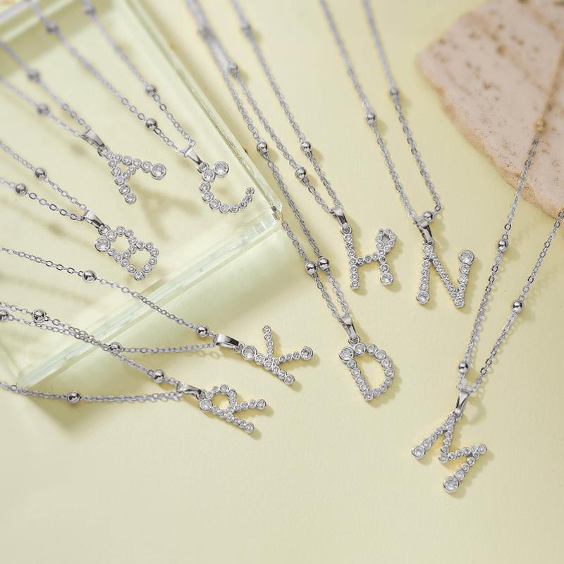 

HECHENG, 18K Golden-plated CZ Stone A-Z Letter Pendant Necklace Unisex Couple Zircon Accessory 1 Piece A&45cm