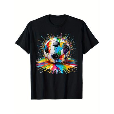 Voetbal Grafisch T-shirt - 100% Katoen, Casual Ronde Hals Tee, Zacht & Comfortabel, Zomer