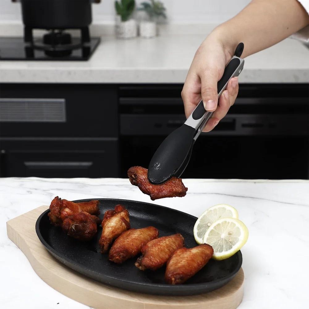 Silicone Tongs Set 2PC Stainless Steel Kitchen Utensils Heat Resistant Non-Stick Soft Grip Locking Dishwasher Safe Cooking Tools