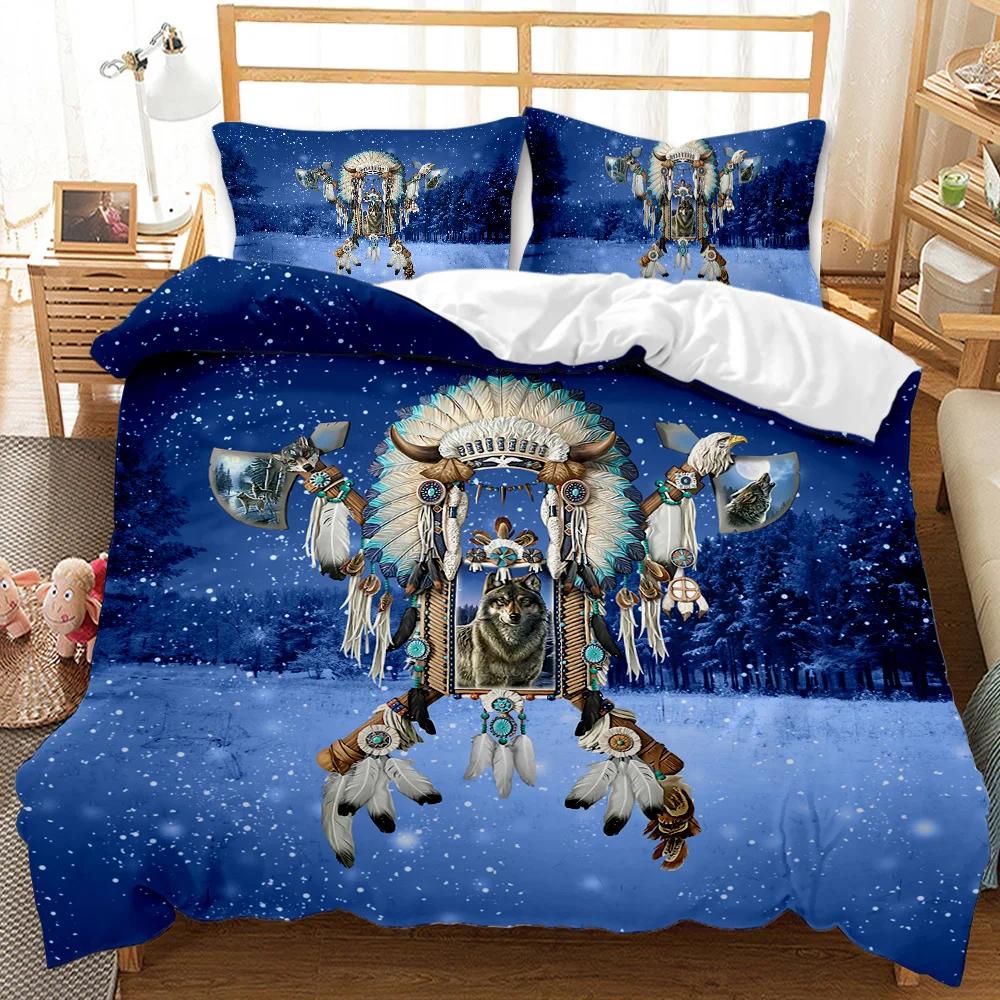 

Комплект постельного белья Dream Catcher White Horse Forest Dream Catcher Blue Double Queen King Size Polyester Qulit Cover 70x133cm 2pcs