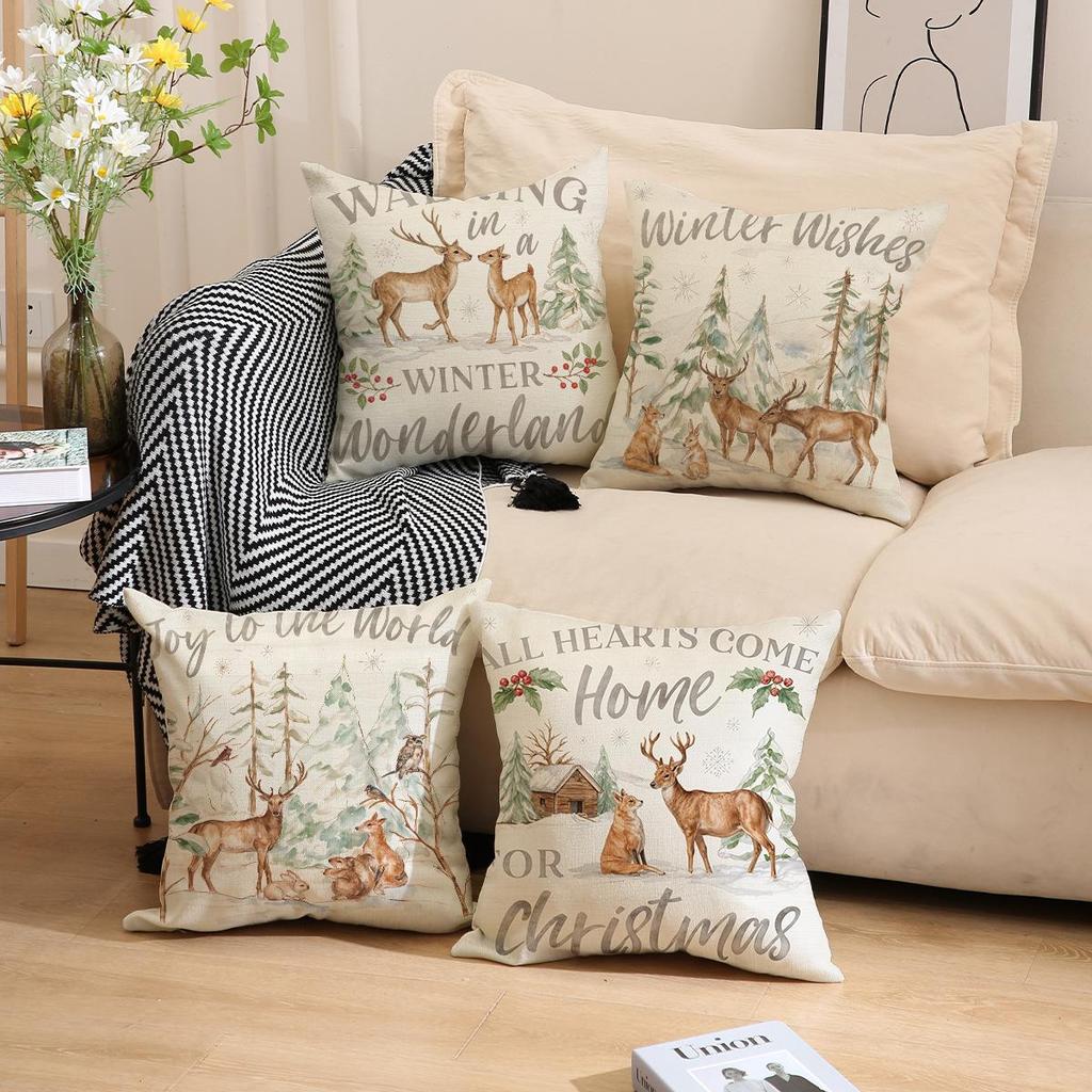1Pcs Simple Christmas Deer Cushion Pillow Covers For Sofa Couch Decorative Throw Pillow Case Holiday Home Decor Pillowcase