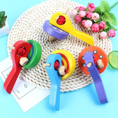 EDC Classic Wooden Peg Top Spinning Gyro with Launcher Rope Children Play Toy Gift