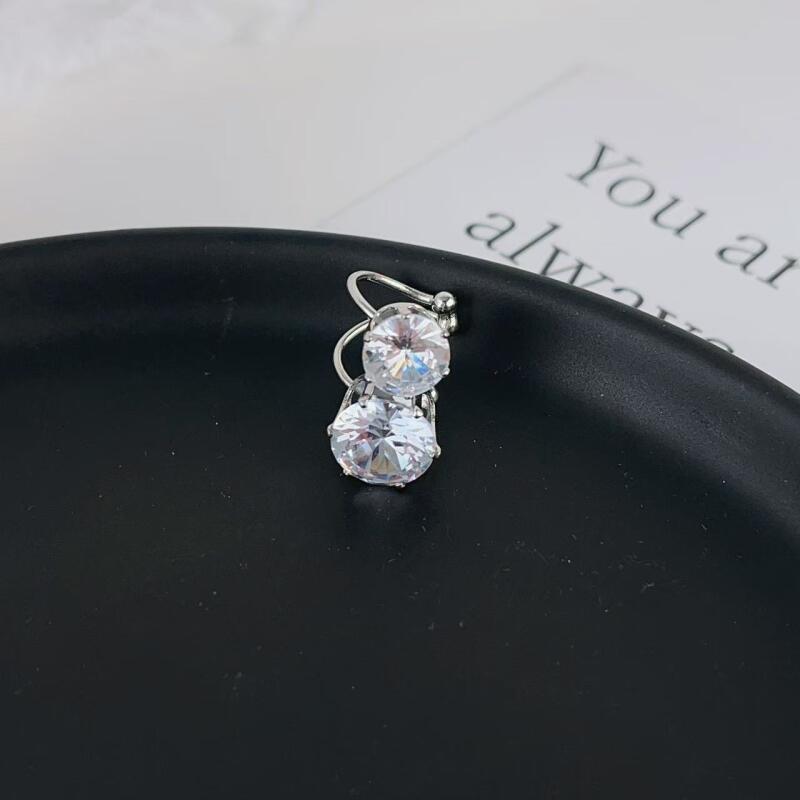 1 Pair Exquisite Zircon Double-Layer Clip Earrings for Women Girls Elegant Fashion No Hole Earrings Wedding Jewelry Accessories