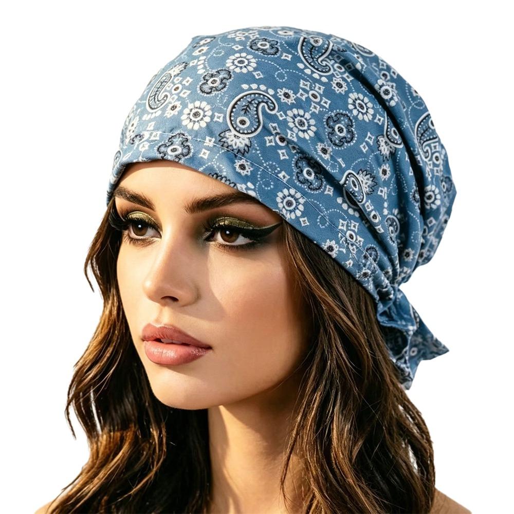 Stretchy Fabric Turban Hats Paisley Print Casual Hedging Cap Fashion Pullover Hat Hair Accessories