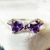 HEISS Funkelnder Schleifenknoten Stapelbarer Ring Micro Pave Lila Zirkonia für Damen Valentinstagsgeschenk Stempel Silber