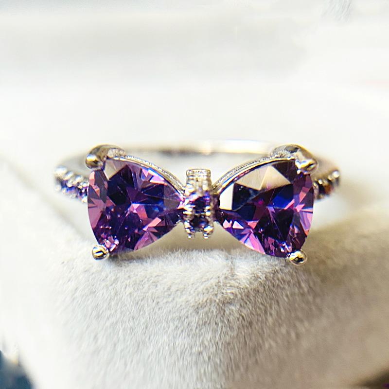 HOT Sparkling Bow Knot Stackable Ring Micro Pave Purple CZ for Women Valentine s Day Gift Stamp Silver 6