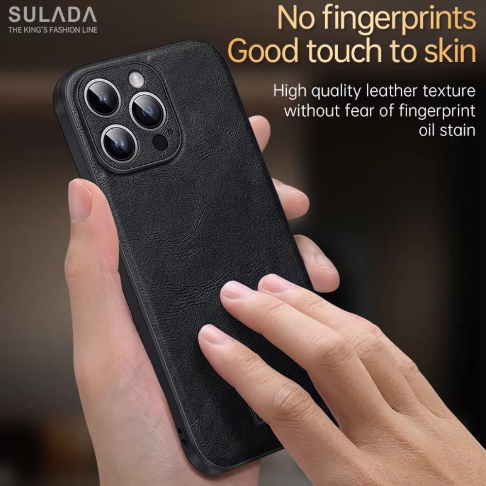 Business Sle Bla High Quality Leather Soft Phone Case for IPhone 17 Pro Max Air 16 E 15 Solid Color Shockproof Protective Cover