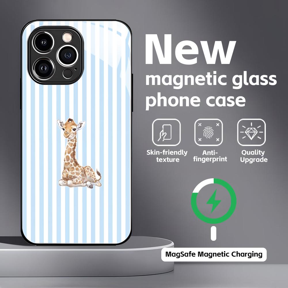 Cute Giraffe Phone Case For iPhone17 16 15 14 13 12 11 X XR XS 8 Plus Mini Pro Max Glass Magnetic Case