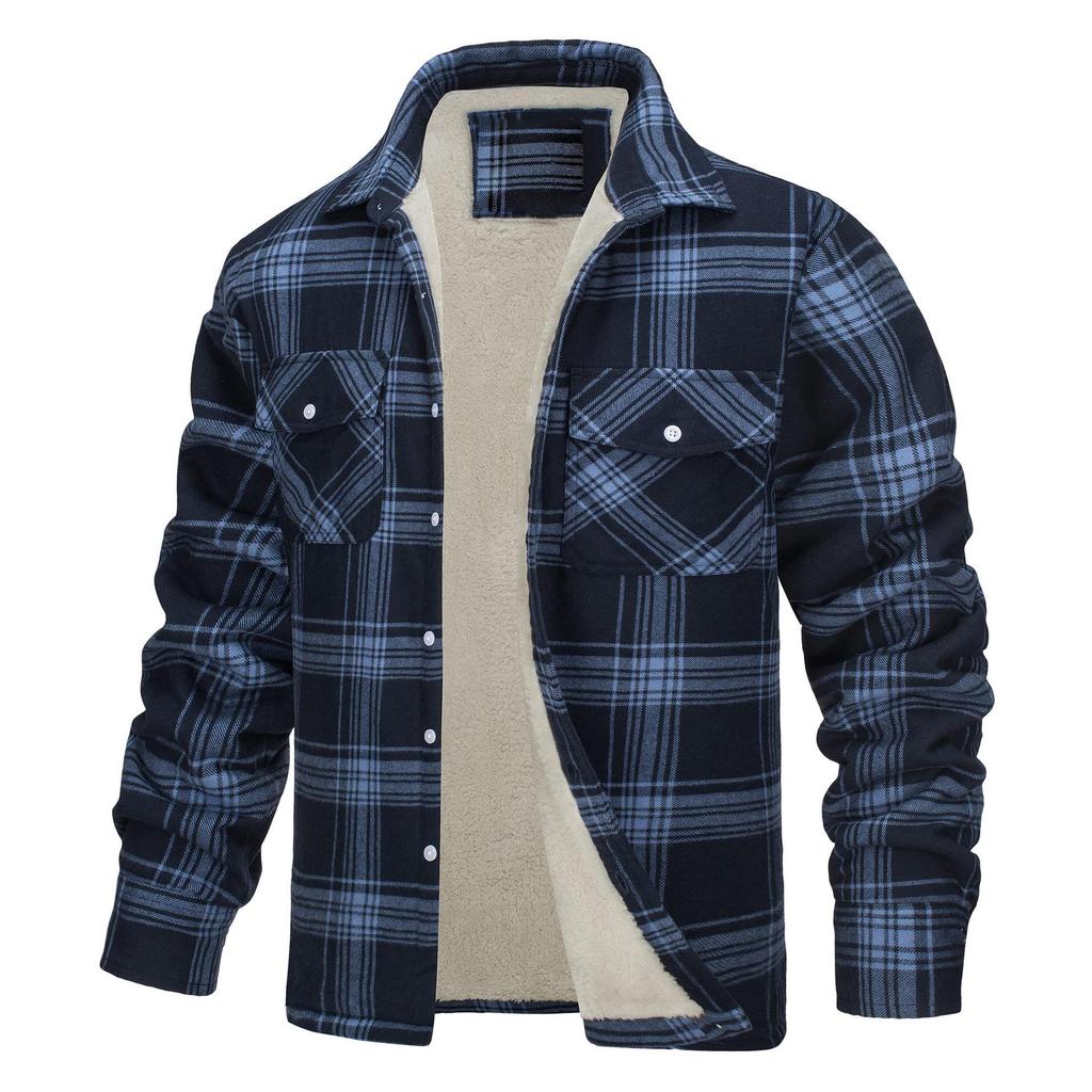 Men's Fall and Winter Plaid Thickened Cotton Clothing Long-sleeved Loose Warm Shirt