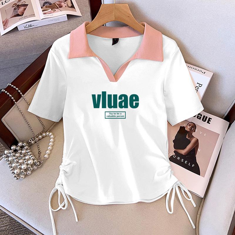 

Хлопковая футболка поло с V-образным вырезом большого размера для женщин - Летний короткий рукав, Приталенный американский стиль 4XL [Suggested 140-155 lbs]