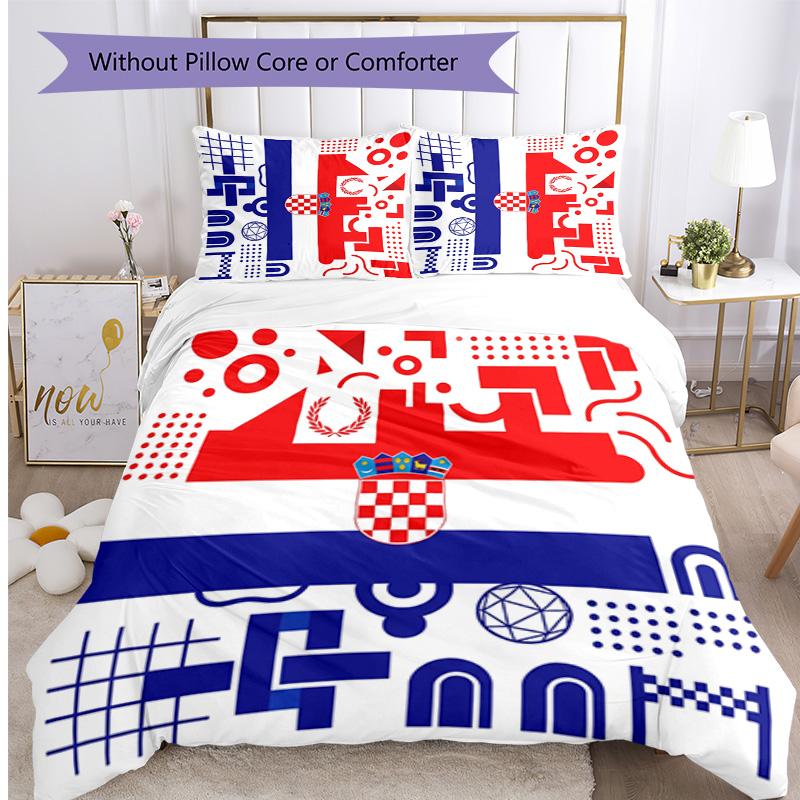 Croatia Football Printed Bedding 3 Piece Set Cozy Breathable Bed Cover Set as Housewarming Holiday Gift