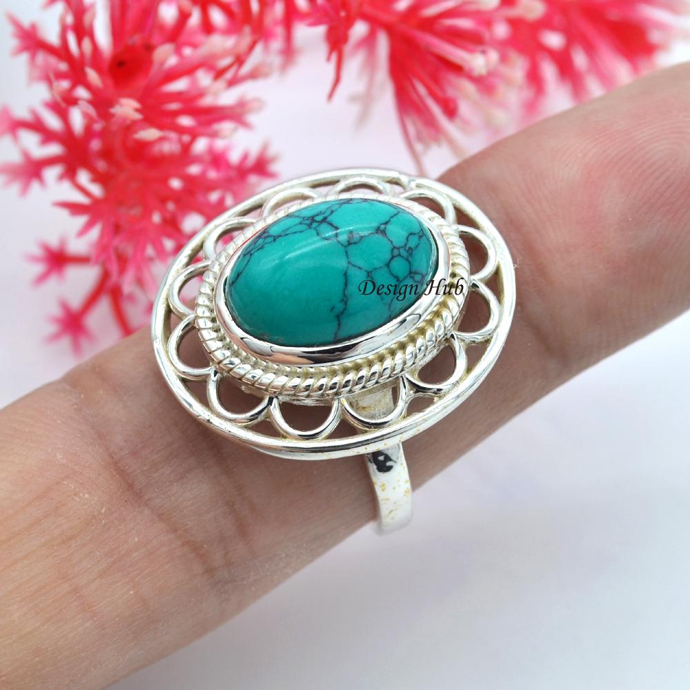 Türkis-Edelstein-handgemachter fester Ring 925 Sterlingsilber-Schmuck für Geschenk