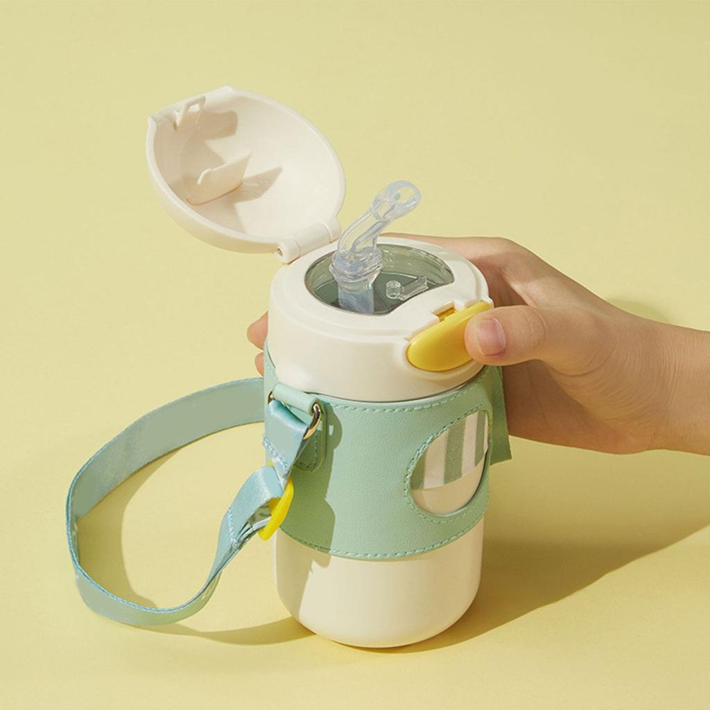 320ML Thermal Mug with Silicone Straw Children Heat Preservation Cup 316 Stainless Steel Inner White 320ML